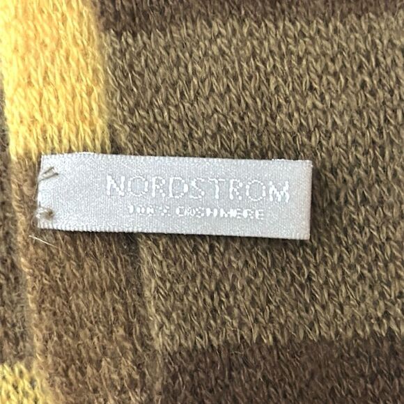 Nordstrom Cashmere Infinity Scarf Yellow Taupe Brown Striped - Picture 7 of 7